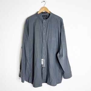 Paul Fredrick Men’s Band Collar Button-Up Shirt 3XL Charcoal New With Tags